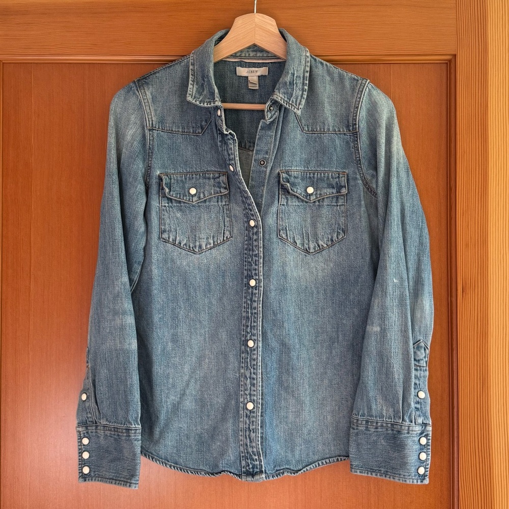 j crew light wash western denim button up